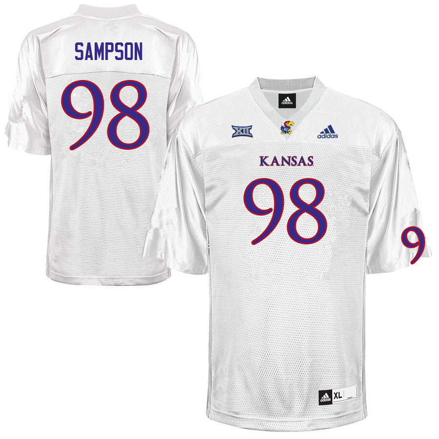 Men #98 Caleb Sampson Kansas Jayhawks College Football Jerseys Sale-White - Click Image to Close